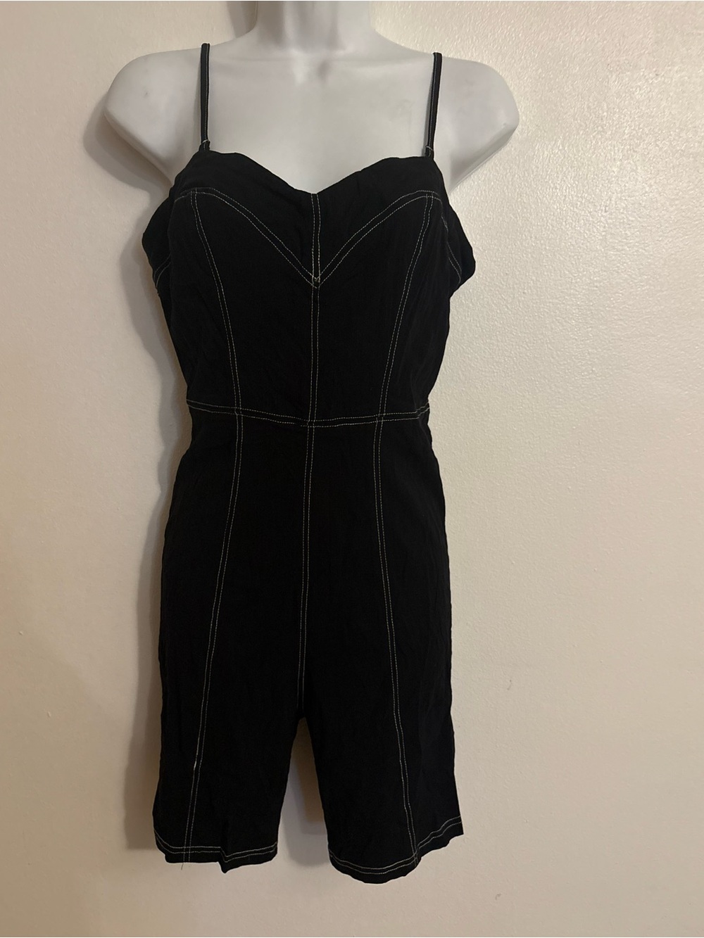Free people intimacy black  Spaghetti Strap Romper with Contrast Stitching